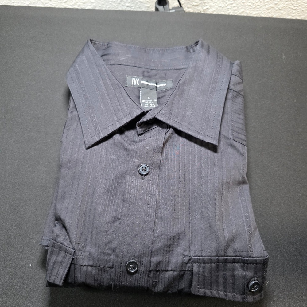 NWT INC International Concepts Mens‎ Black Striped Long Sleeve Shirt Size Large - Picture 8 of 10